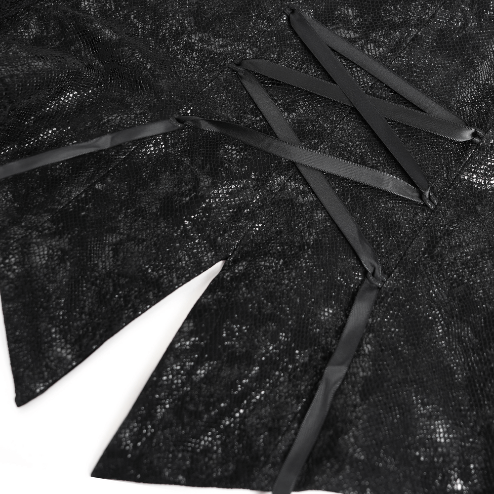 Gothic Lace-Up Victorian Jacket with Bell Sleeves and Cross showing detailed lace-up design in black.