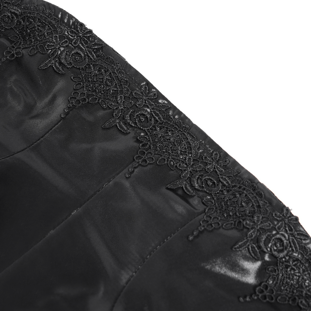 Gothic Lace-Up Victorian Jacket with Bell Sleeves and Cross lace detail close-up.