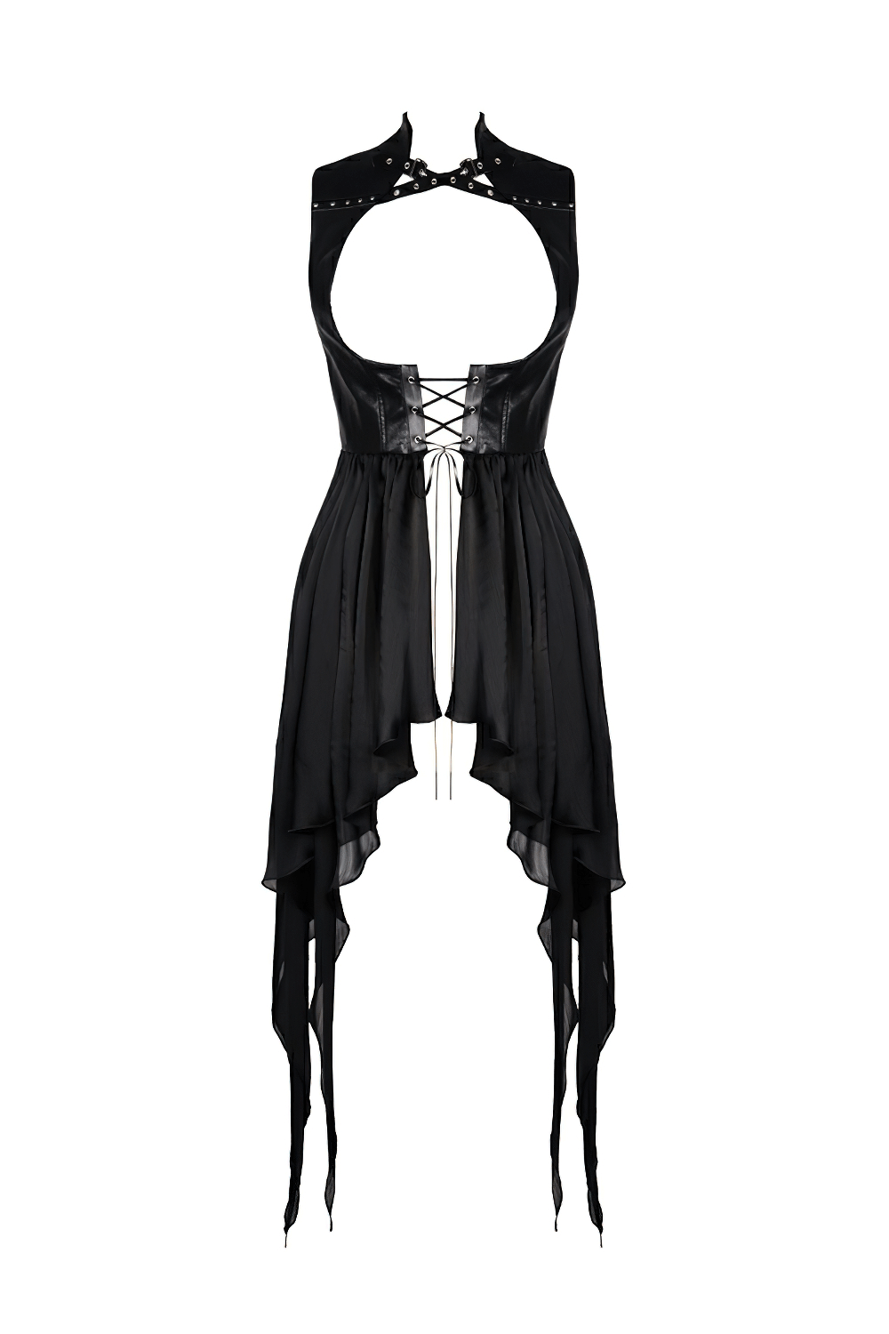Stylish Gothic Lace-Up Waistcoat with Asymmetrical Hem in black for edgy fashion lovers.
