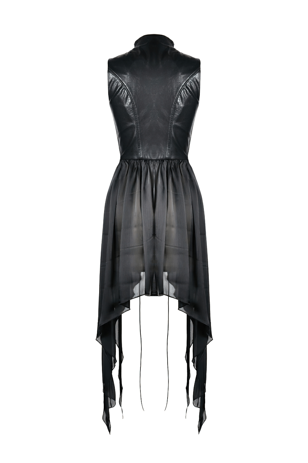 Gothic lace-up waistcoat with asymmetrical high-low hem in black, featuring intricate lacing details.