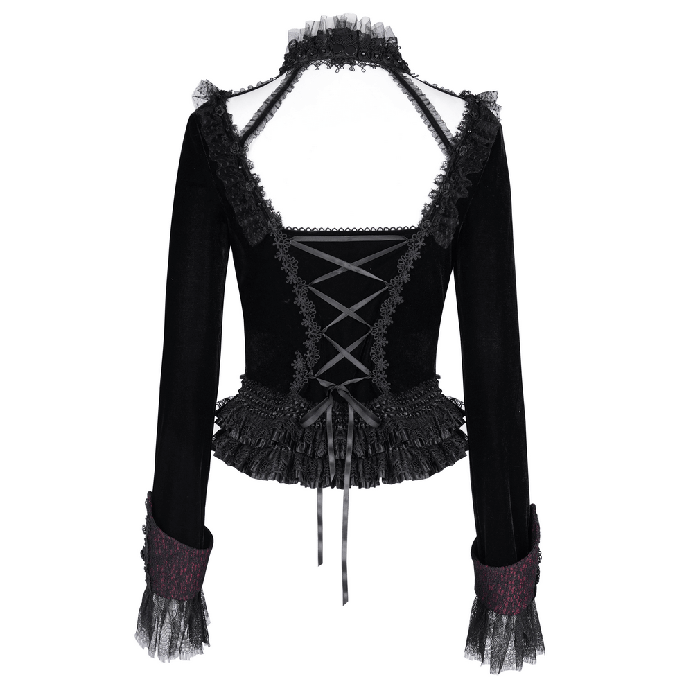 Gothic Lace-Up Women's Top with Ruffle Trim Sleeves