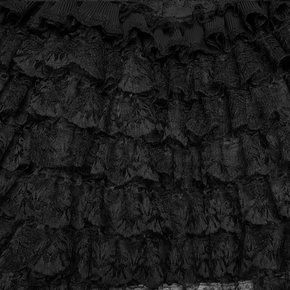 Gothic Lace Vest with Layered Skirt and Ruffled Detail featuring a close-up of the layered ruffles.