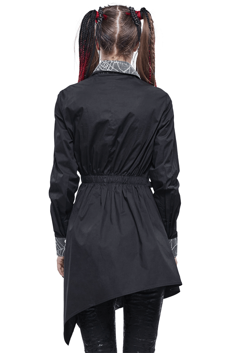 Gothic Ladies Black Long Shirt with Perntagram / Steampunk Long Sleeve Women Shirts - HARD'N'HEAVY