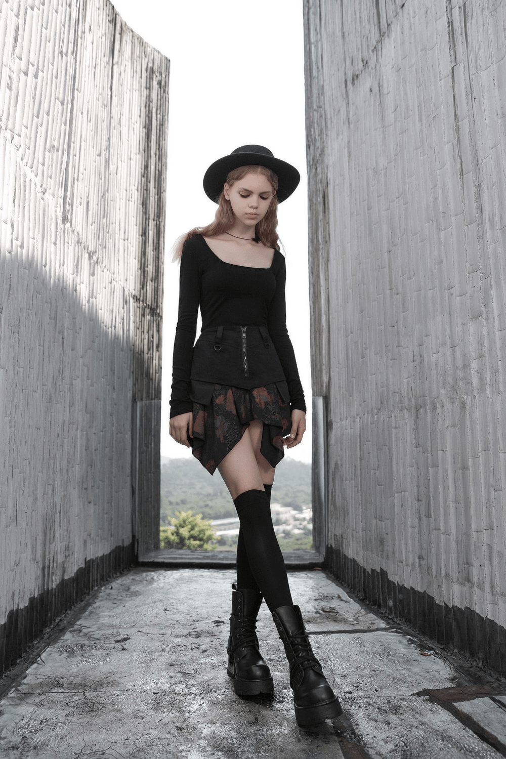 Gothic Layered Asymmetrical Skirt with Skull Motif - HARD'N'HEAVY