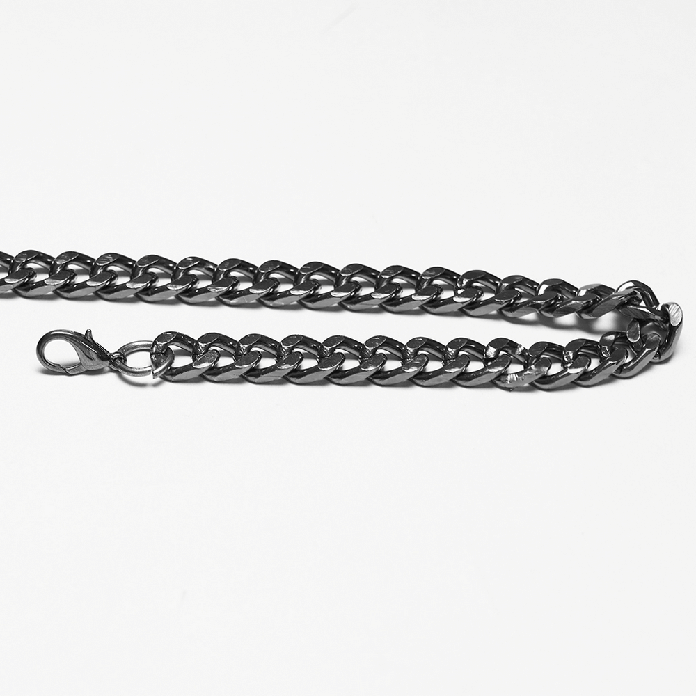 Alt Tag: Gothic Layered Metal Waist Chain with Blade Charms - chunky layered gunmetal chain belt with lobster clasp, punk body jewelry