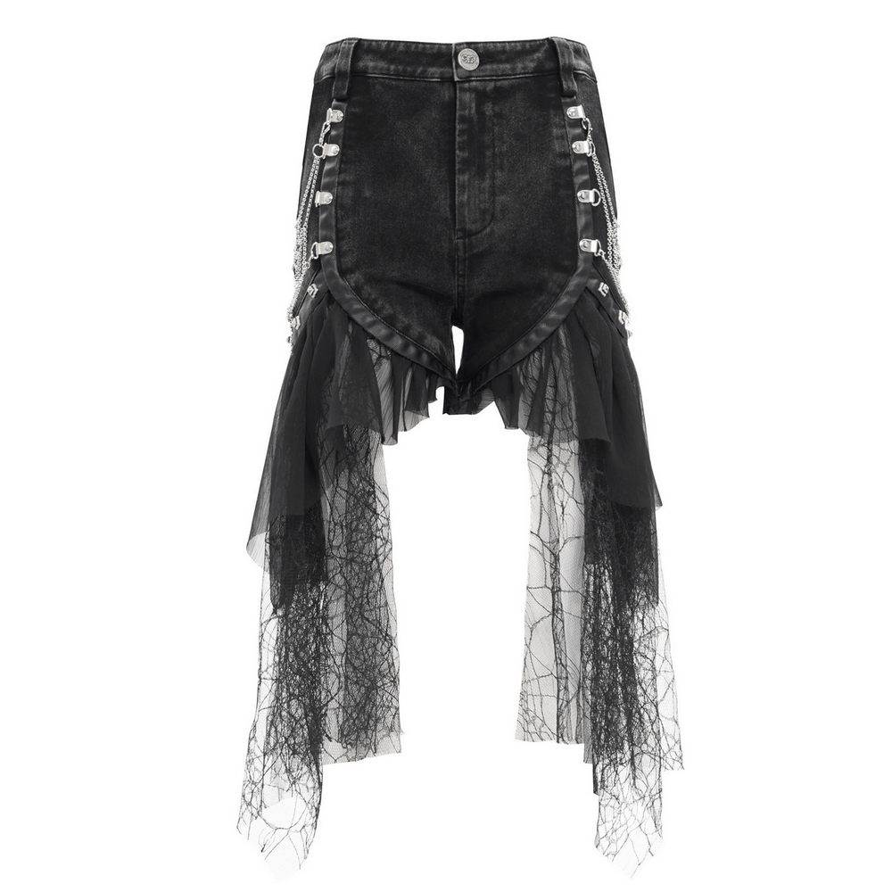 Gothic layered shorts with tulle and chain details, perfect for punk style and edgy fashion enthusiasts.