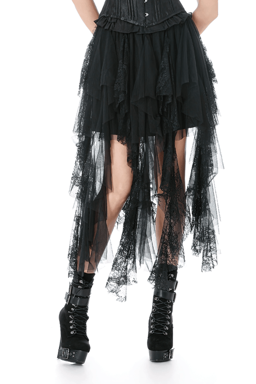 Gothic Layered Tulle Skirt with Asymmetrical Hem