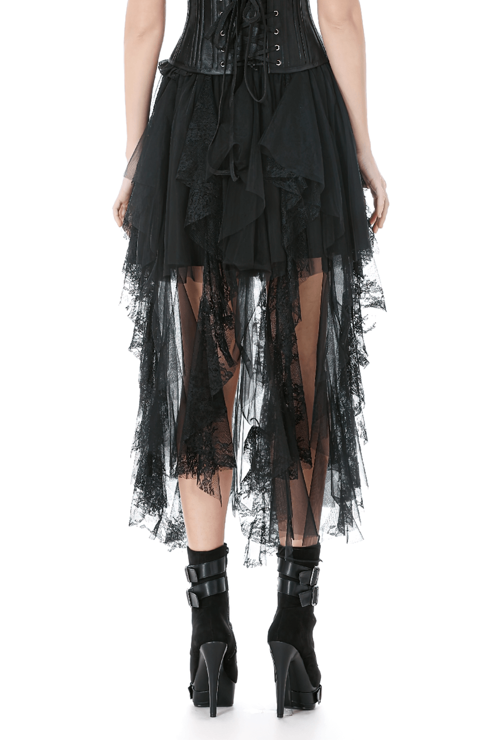 Women's Gothic Layered Lace-up Square-cut Collar Dress