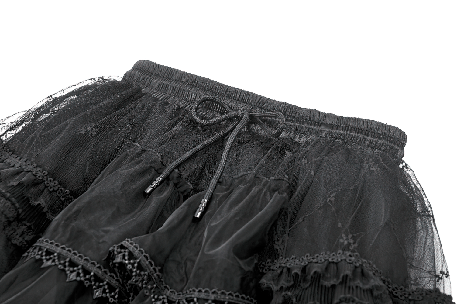 Gothic Layered Tulle Skirt with Lace Overlay Panels