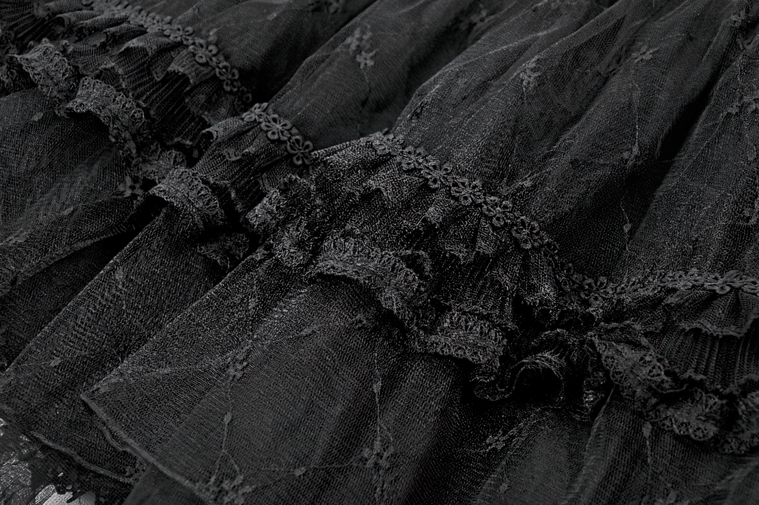 Gothic Layered Tulle Skirt with Lace Overlay Panels