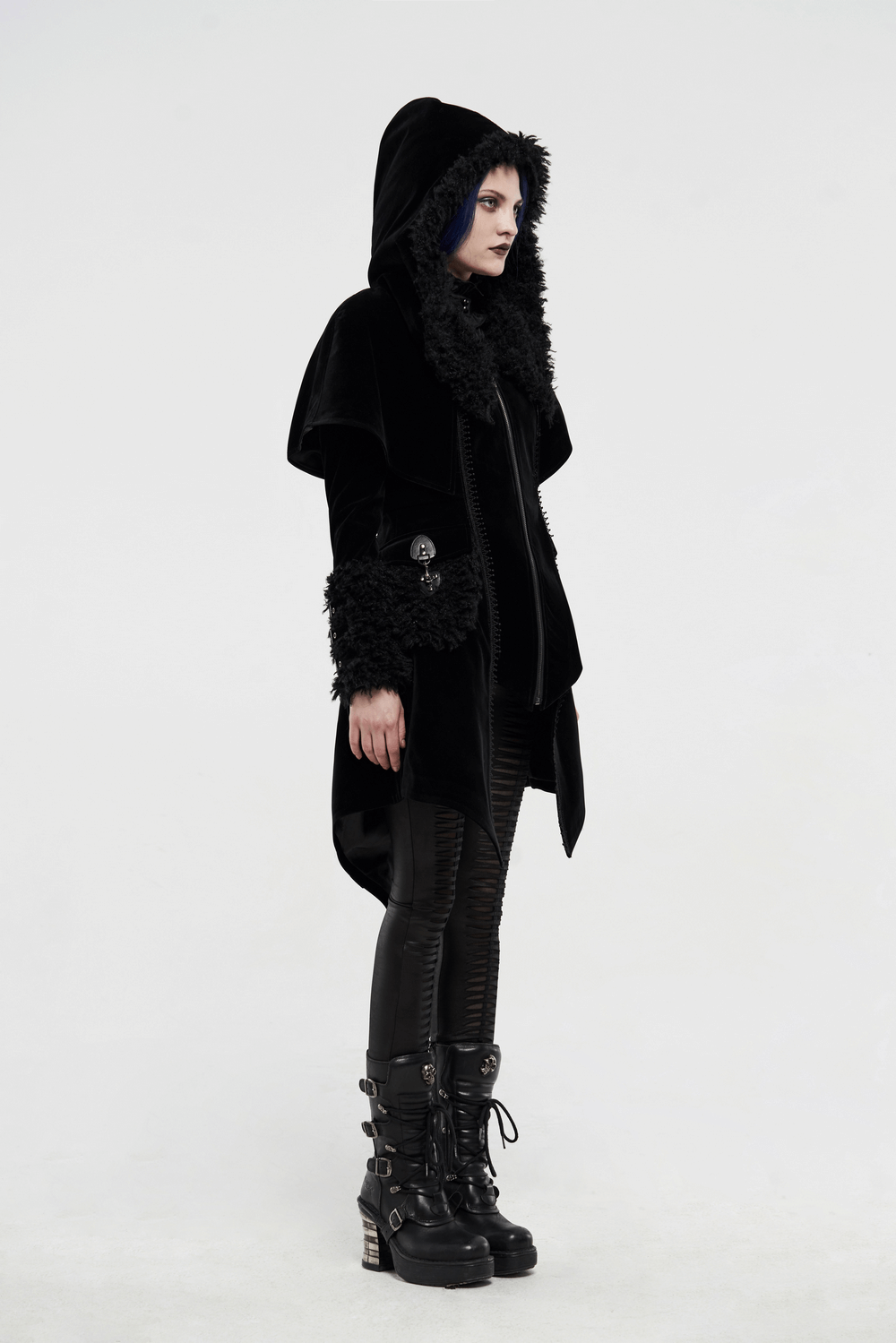 Gothic Layered Velvet Cloak with Faux Fur Trim - HARD'N'HEAVY