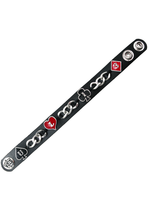 Gothic Leather Bracelet with Chain and Card Suits