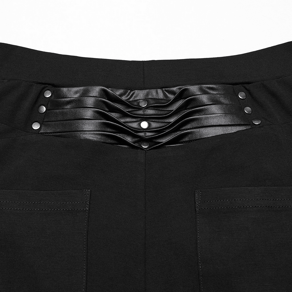 Gothic leggings featuring stunning 3D pleats and stylish faux leather straps on the waistband.