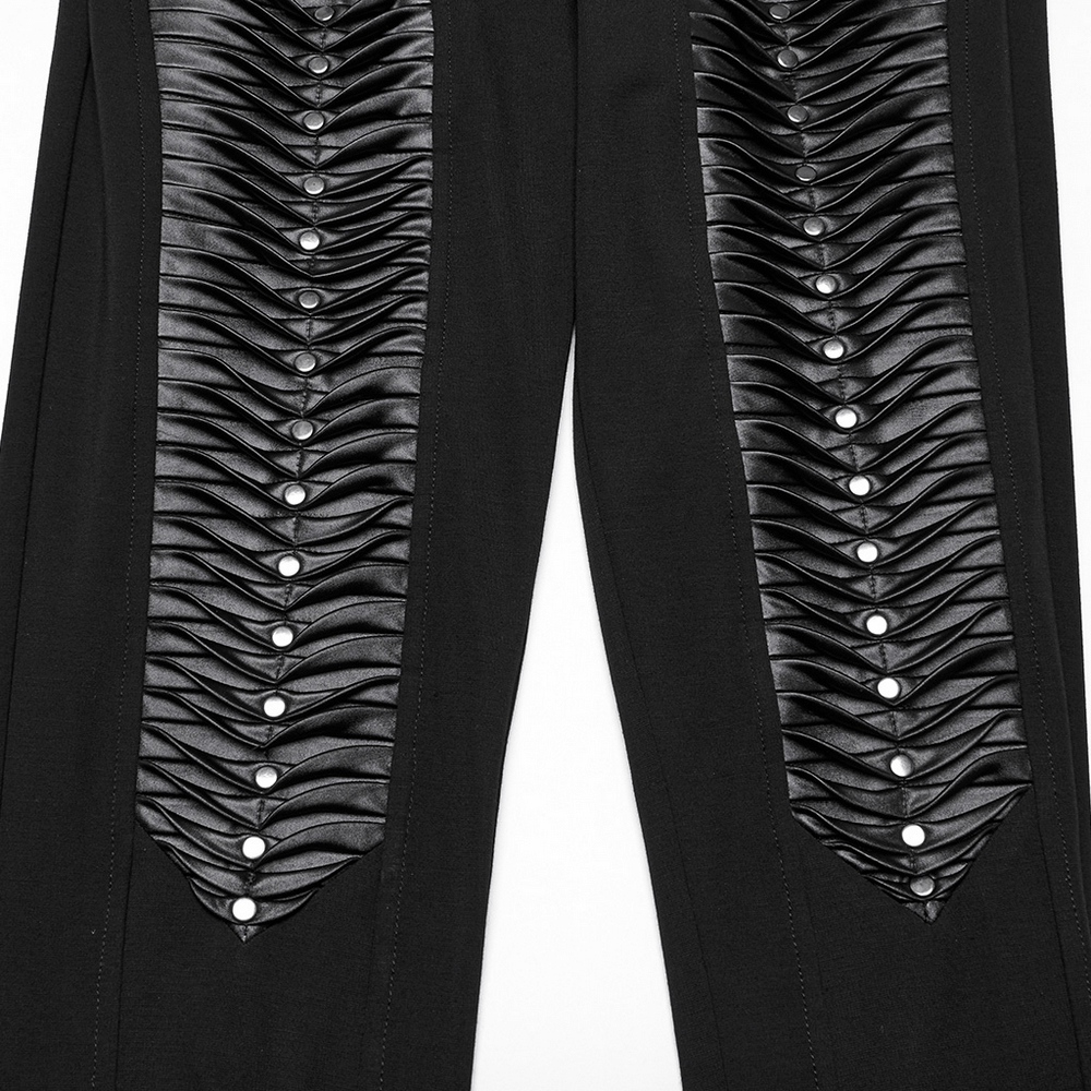 Gothic leggings showcasing intricate 3D pleats and faux leather straps for a stylish, edgy look.