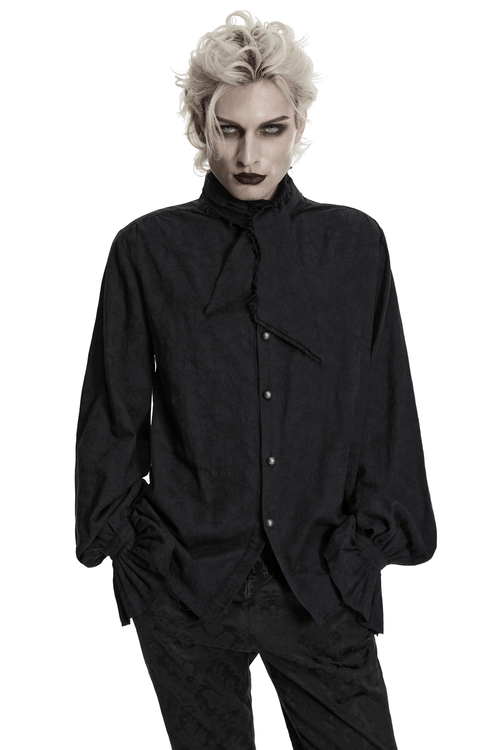 Gothic Linen Shirt with Long Sleeves and Ruffled Cuffs
