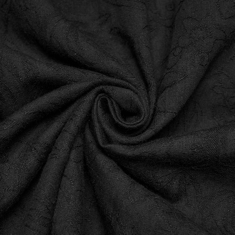 Gothic Linen Shirt with Long Sleeves and Ruffled Cuffs fabric detail showcasing black linen jacquard texture.