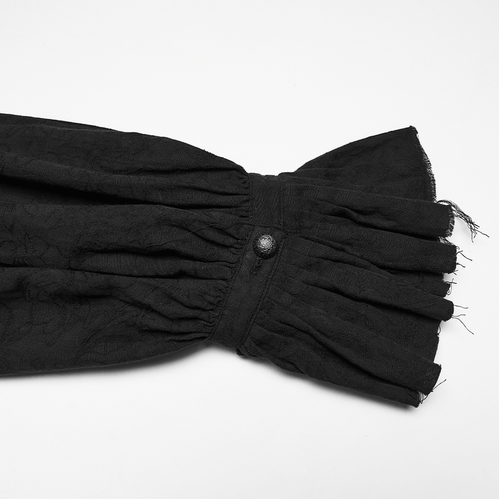 Gothic Linen Shirt with Long Sleeves and Ruffled Cuffs featuring a detailed cuff design in black linen.