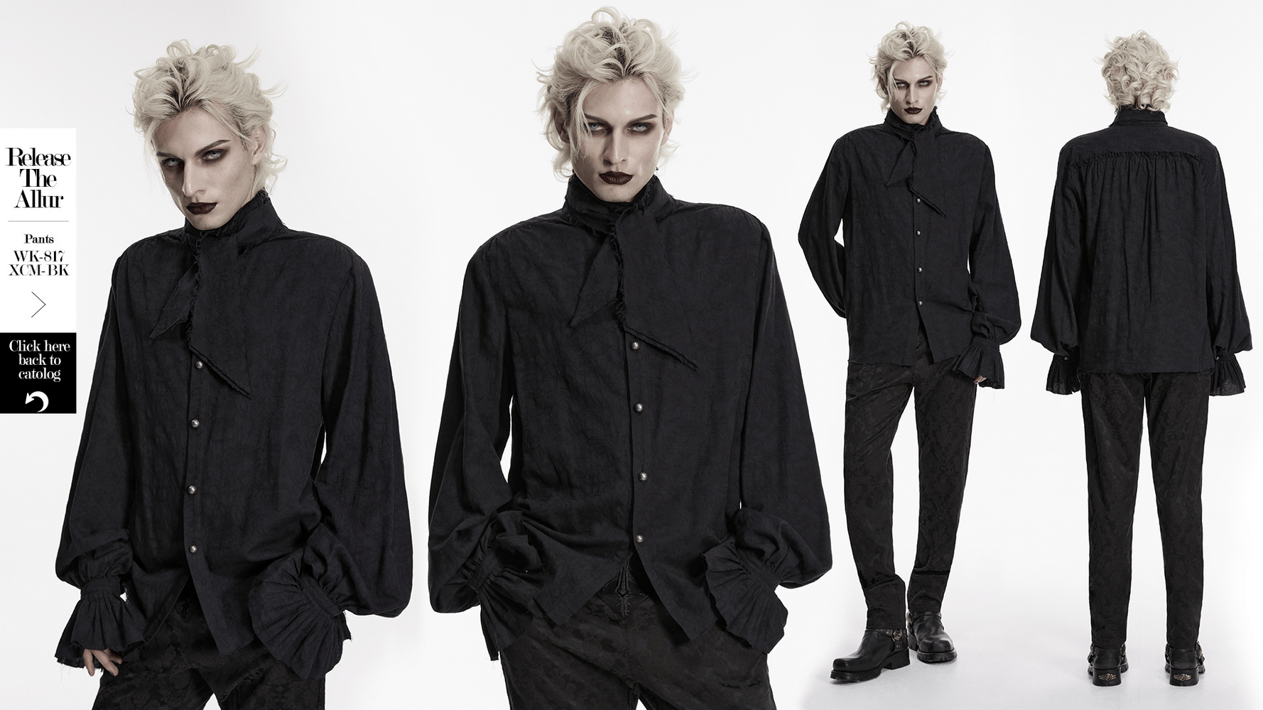 Gothic Linen Shirt with Long Sleeves and Ruffled Cuffs on model showcasing Victorian-inspired design.