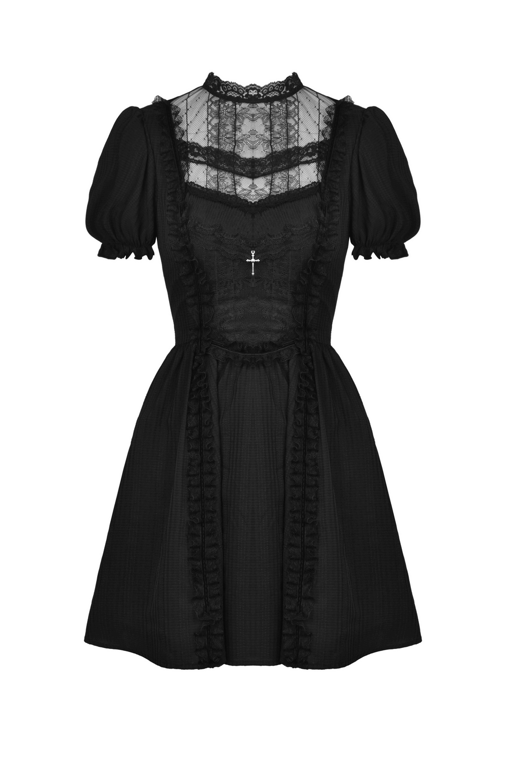 Gothic Lolita Black Lace Cross Tulle Short Dress