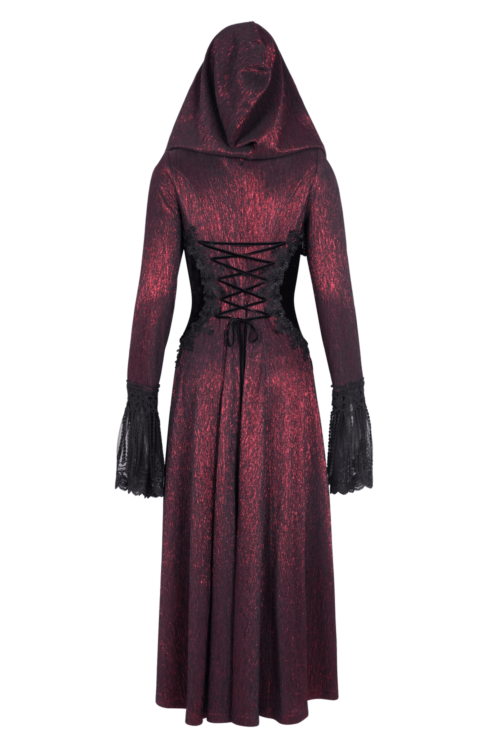 Gothic Long Cape with Hooded Lace and Button Details