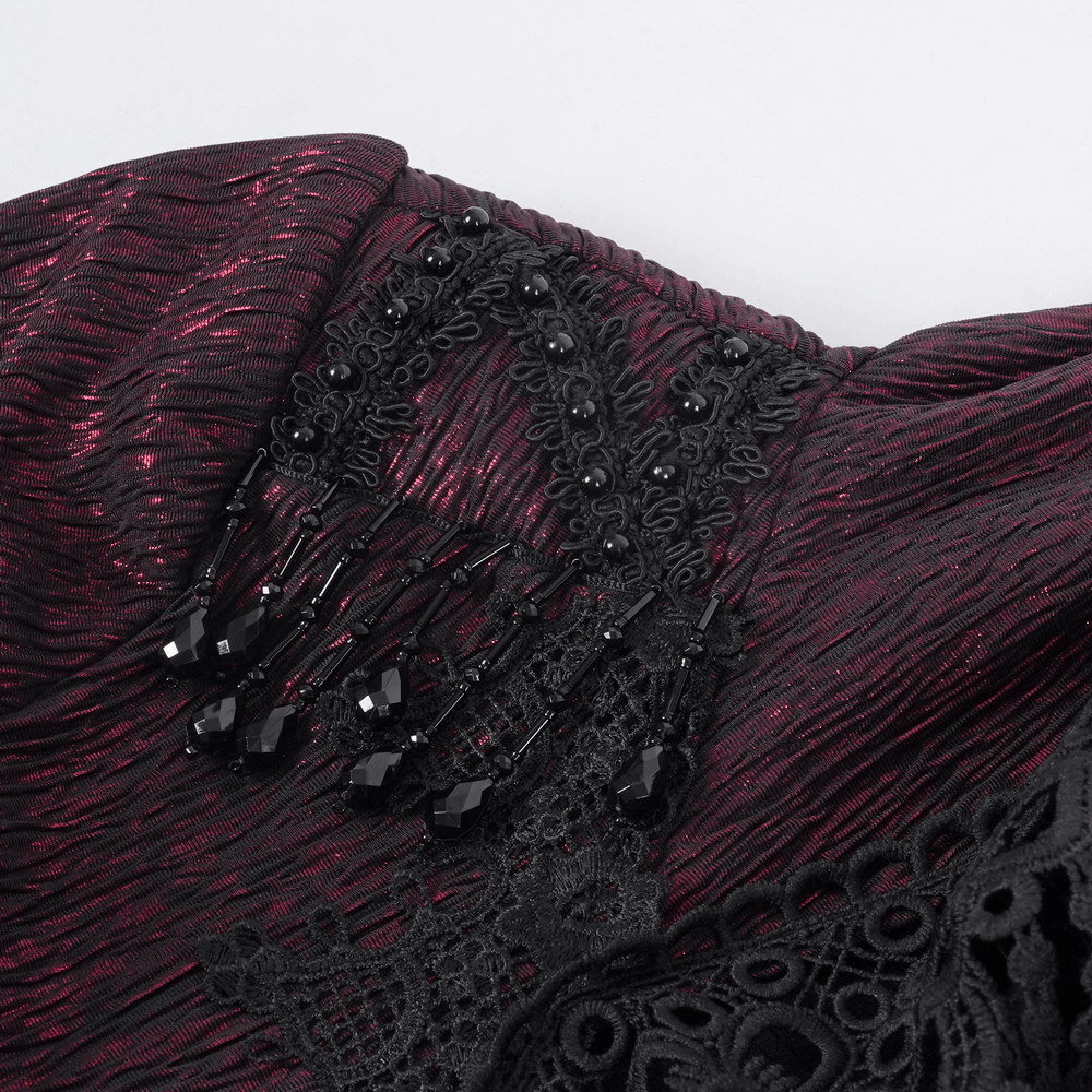 Gothic Long Cape with Hooded Lace and Button Details