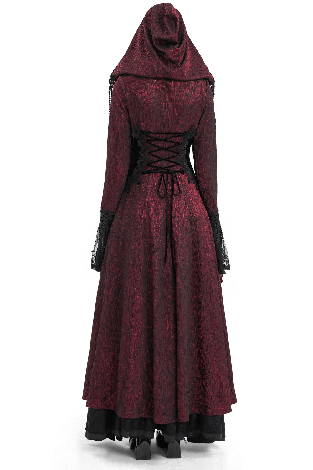 Gothic Long Cape with Hooded Lace and Button Details