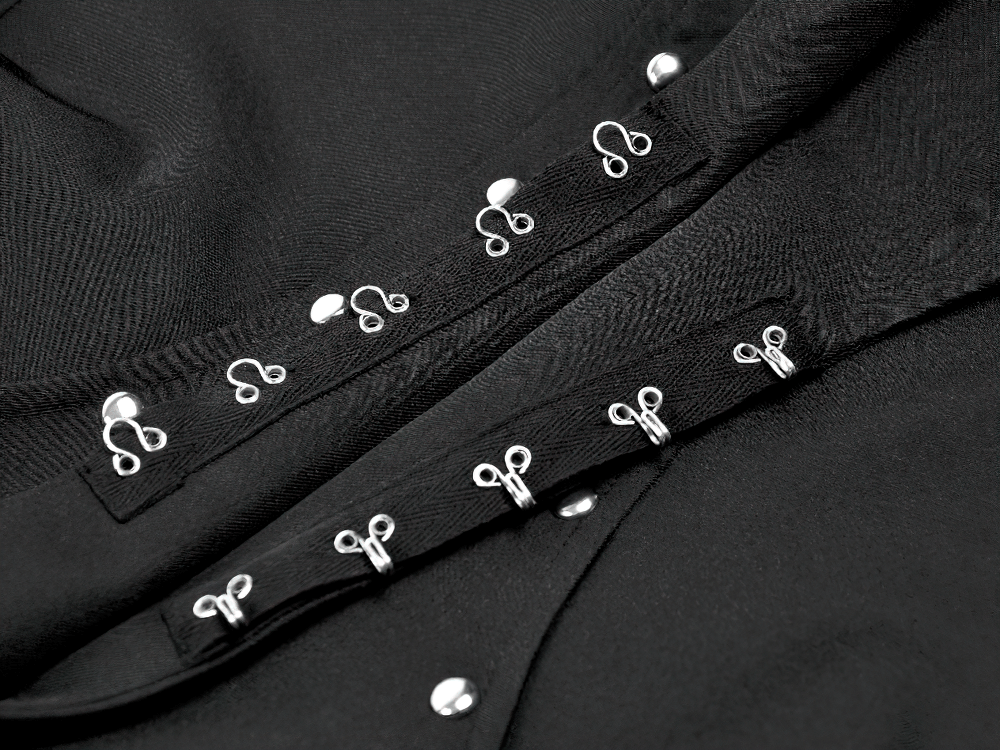 Gothic Long Cape with Studded Detail and Open Front showcasing silver studs on black fabric.