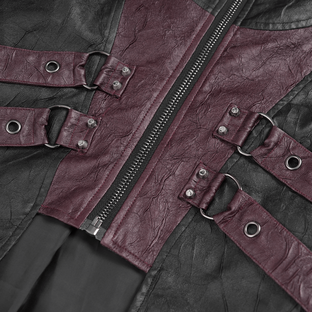 Close-up of the Gothic Long Coat with Buckled Panels and Metal Accents showing detailed buckles and zip.