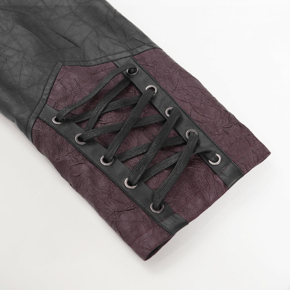 Close-up of the stylish details of the Gothic Long Coat with Buckled Panels and Metal Accents.