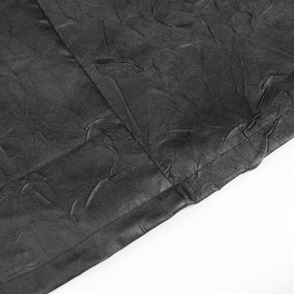 Close-up view of the fabric texture of the Gothic Long Coat with Buckled Panels and Metal Accents.