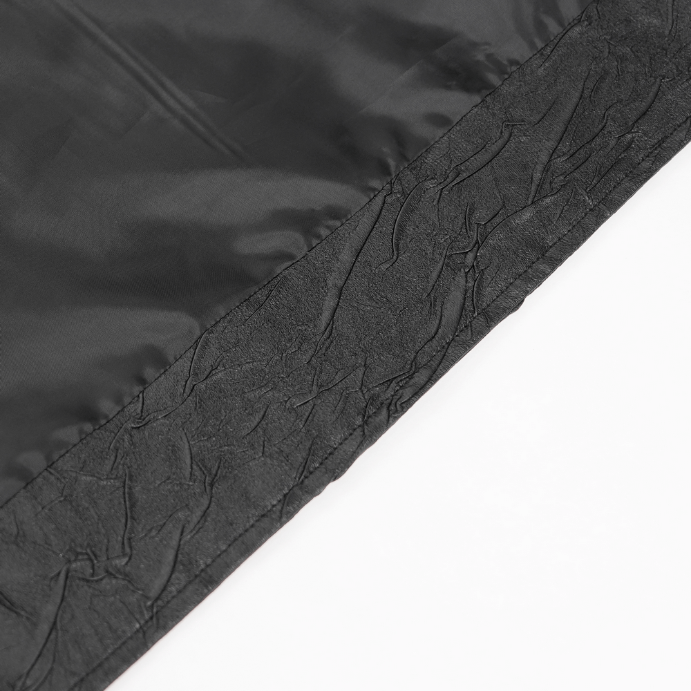 Close-up of the Gothic Long Coat with Buckled Panels and Metal Accents highlighting unique texture and design details.