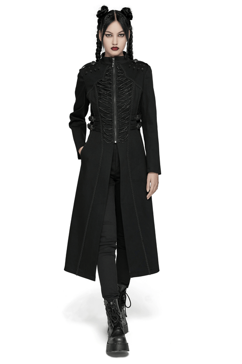 Gothic-Langmantel mit Ketten- und Schnallendetails