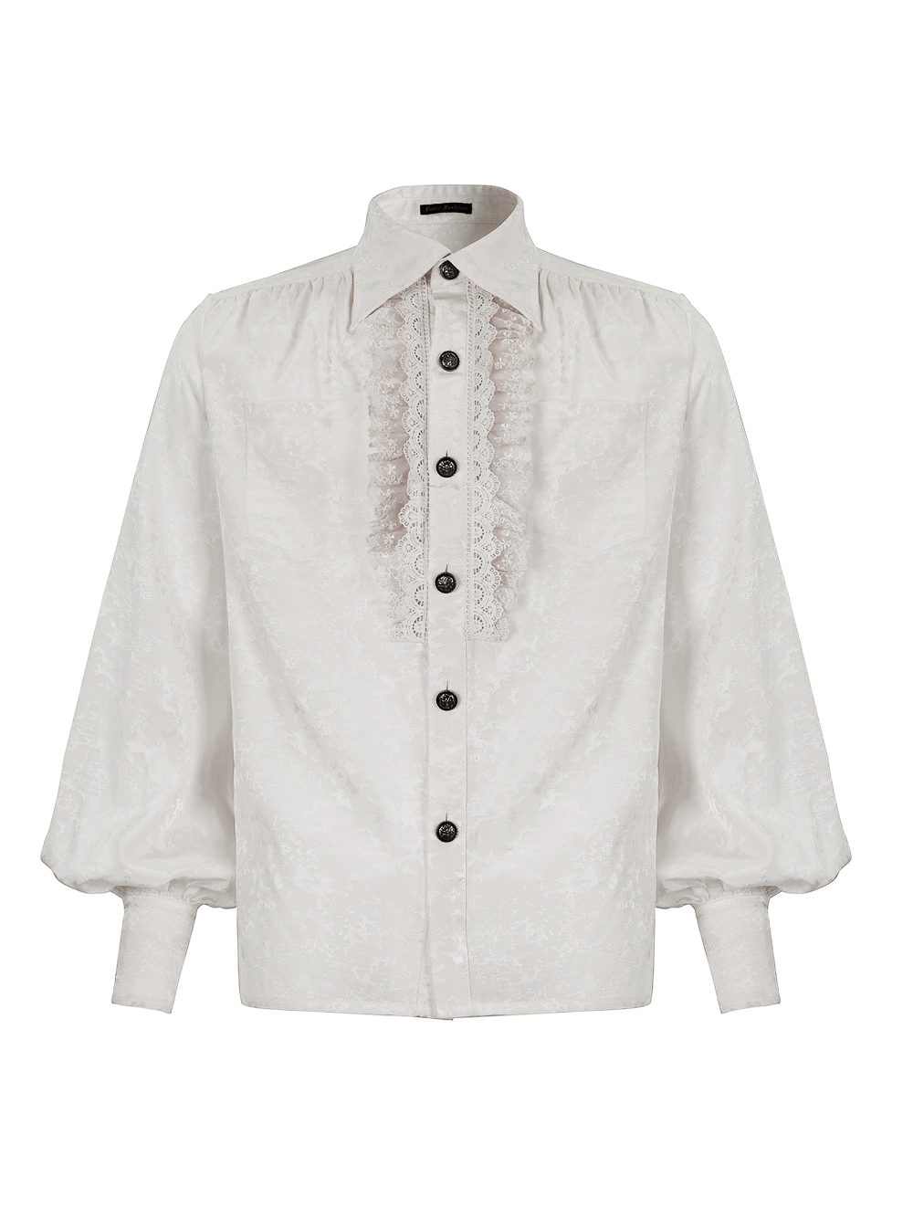 Gothic Long Lantern Sleeves Shirt / Male Jacquard White Shirt with Lace Ruffles - HARD'N'HEAVY