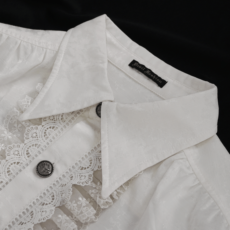 Gothic Long Lantern Sleeves Shirt / Male Jacquard White Shirt with Lace Ruffles - HARD'N'HEAVY