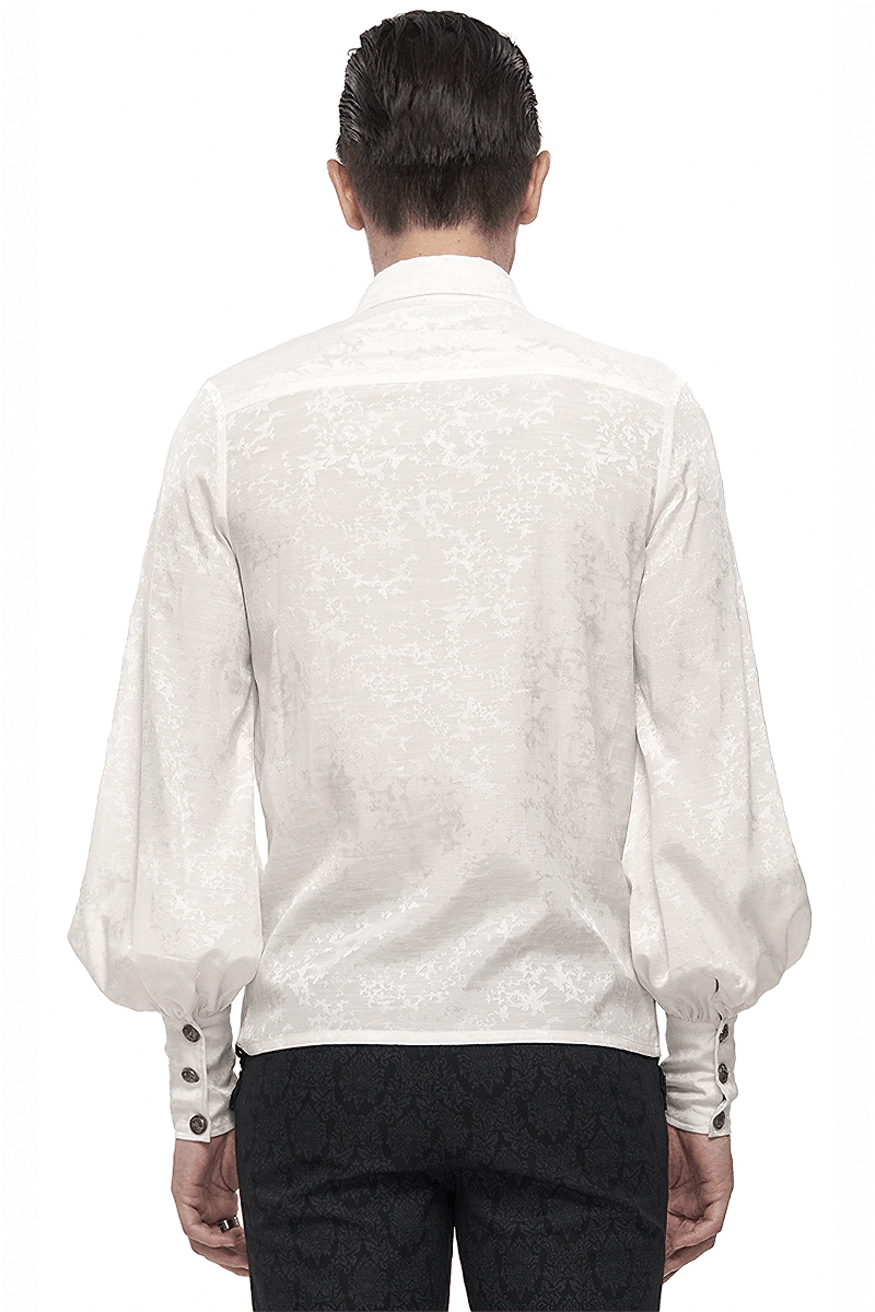 Gothic Long Lantern Sleeves Shirt / Male Jacquard White Shirt with Lace Ruffles - HARD'N'HEAVY