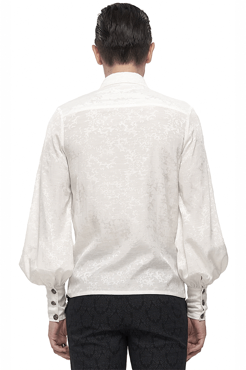 Back view of Gothic long lantern sleeves white shirt with lace ruffles, showcasing vintage elegance and unique style.