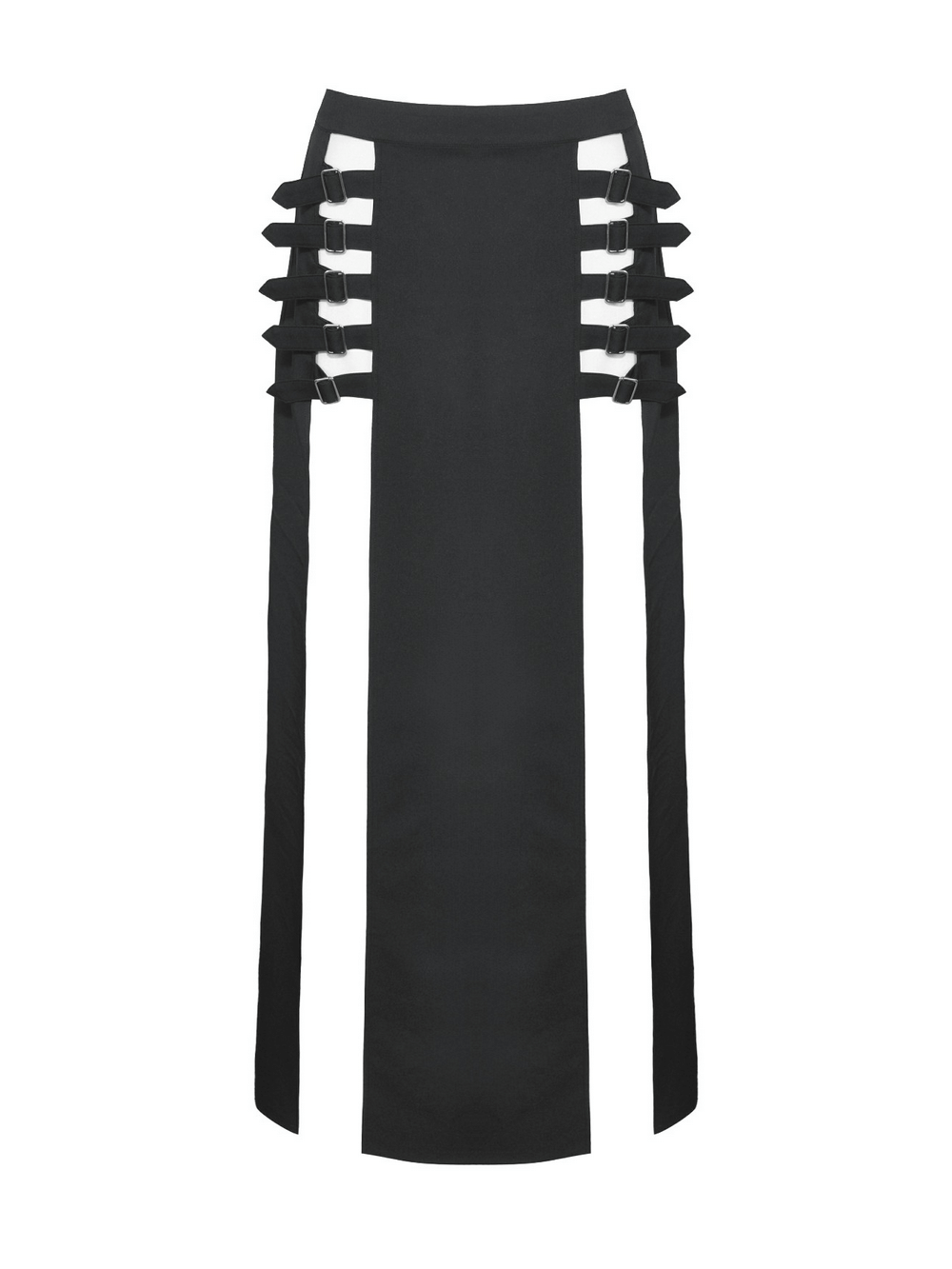 Gothic long skirt featuring side cutouts and buckle straps for a trendy, edgy look.