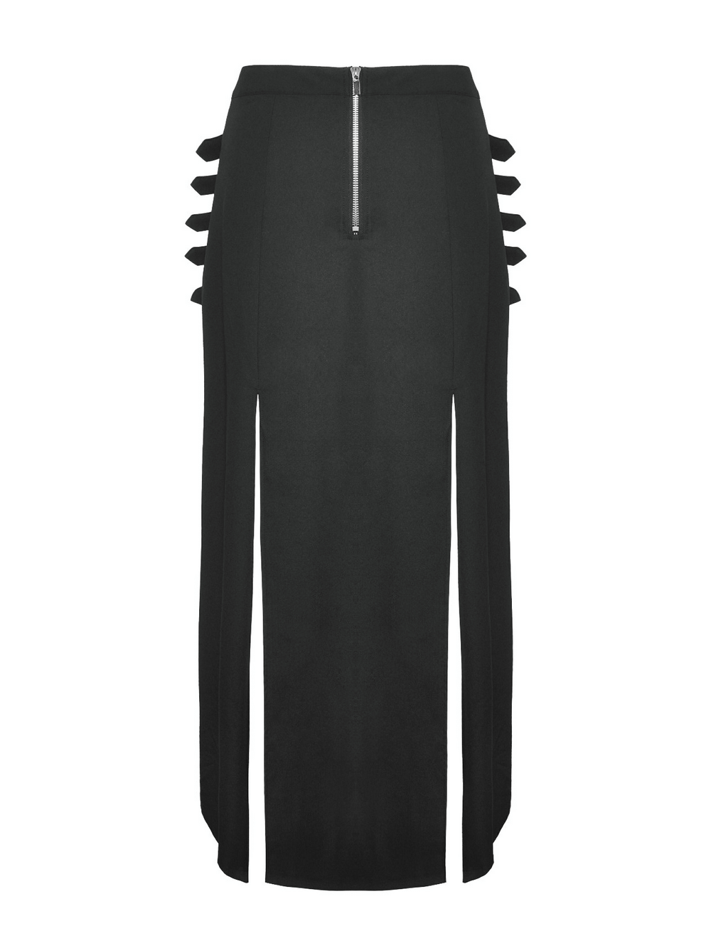 Gothic long skirt featuring side cutouts and buckle straps, perfect for a bold and stylish look.