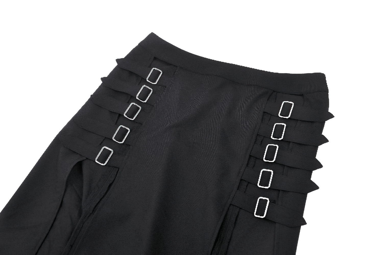 Gothic long skirt featuring chic side cutouts and stylish buckle straps for a bold and edgy look.