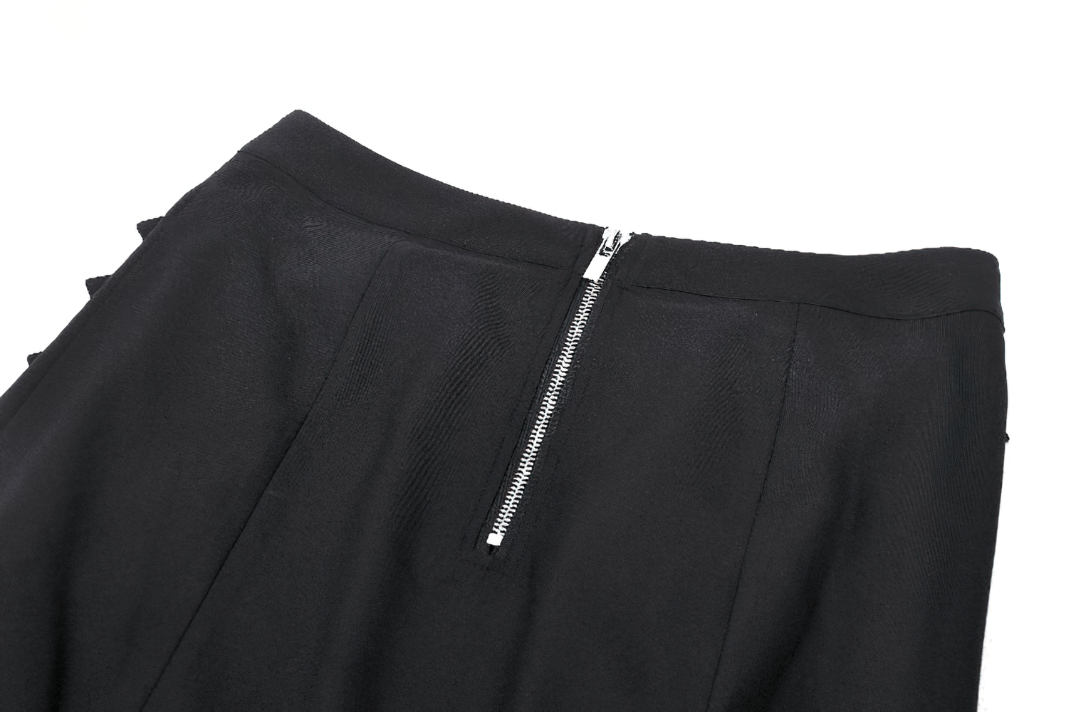 Close-up of a Gothic long skirt with side cutouts and buckle straps, featuring a stylish zipper detail.