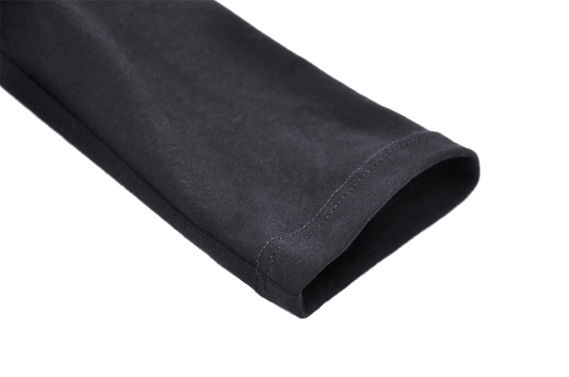 Close-up of black crop top sleeve showcasing soft fabric and clean stitching details for gothic style fashion.