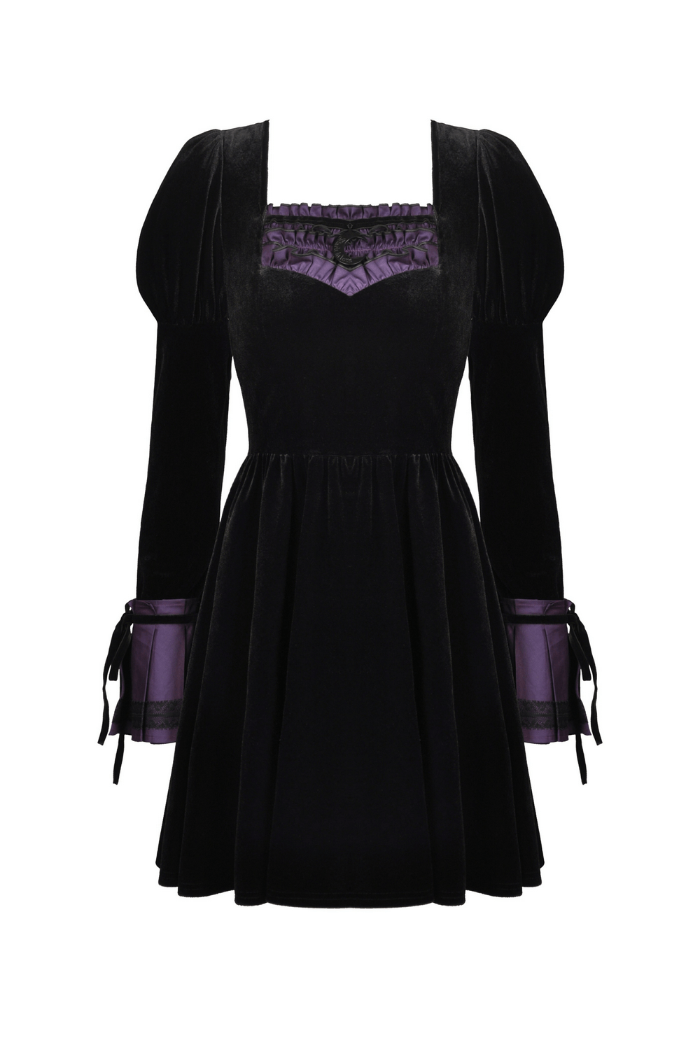 Gothic Long Sleeves Velvet Dress with Lace Overlay