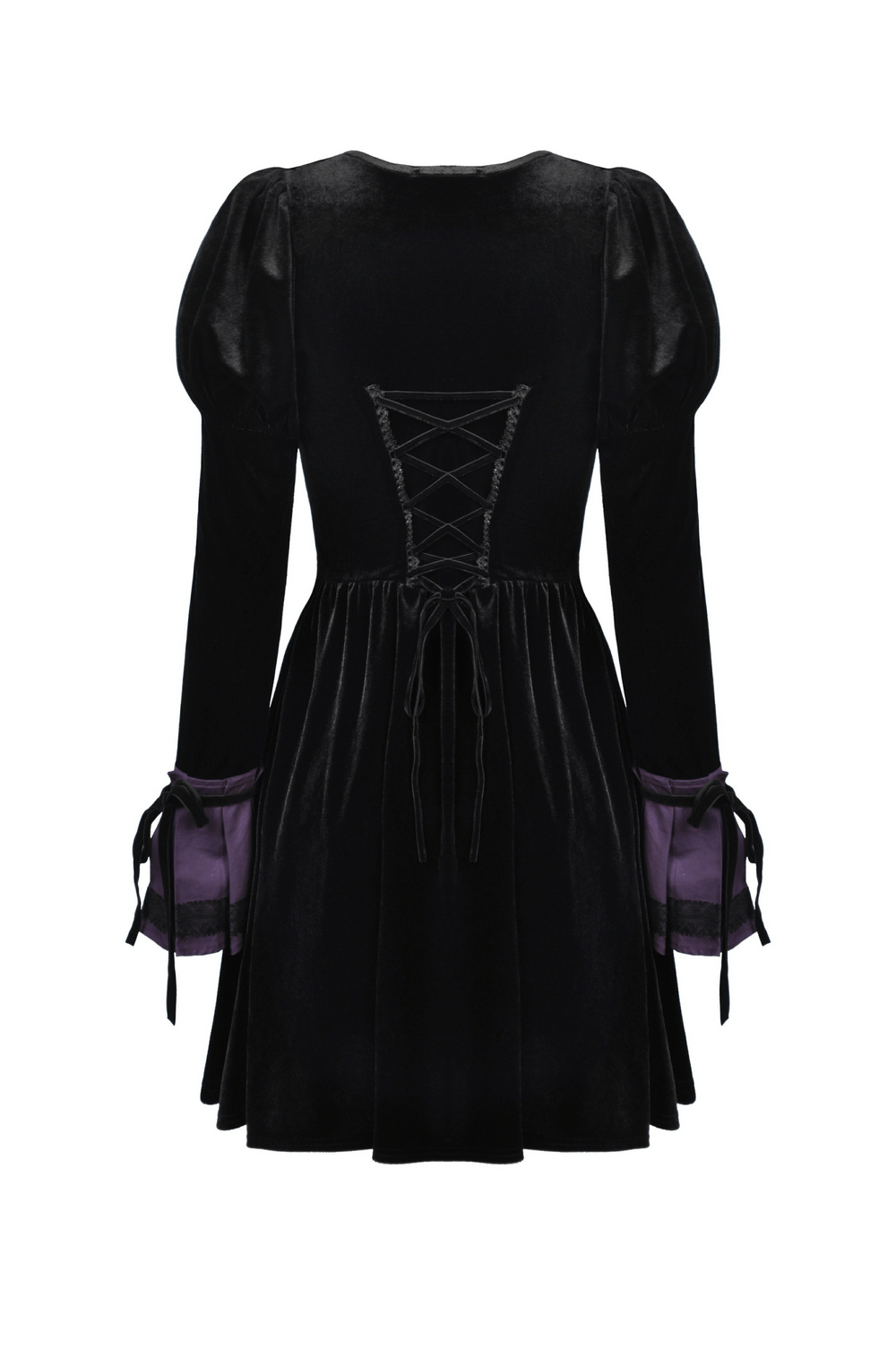 Gothic Long Sleeves Velvet Dress with Lace Overlay