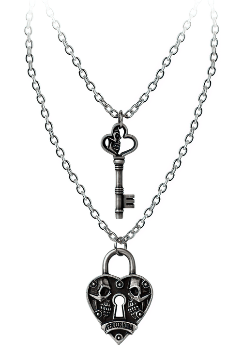 Gothic Love Heart and Key Pendants for Couples