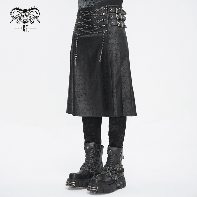 Gothic Male Black Kilt with Chain - Utility Wrap Style Skirt - HARD'N'HEAVY