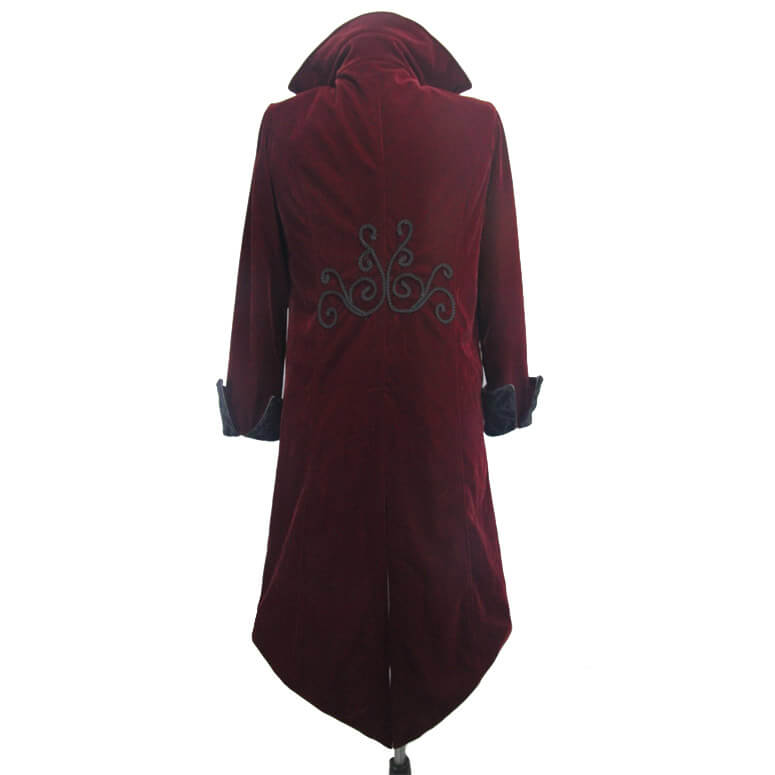 Gothic Male Coat with Stand Collar / Steampunk Men's Wine Red Velvet Tailcoats - HARD'N'HEAVY