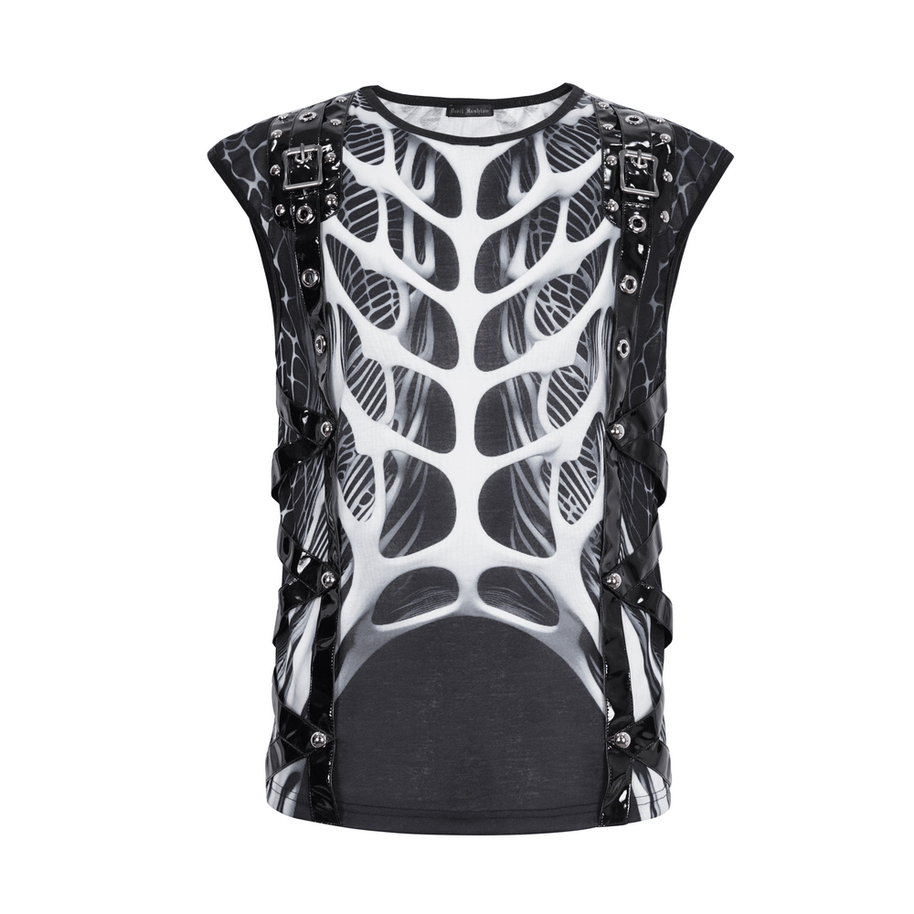 Gothic Male Tank Top with Skeleton Graphic and Rivets
