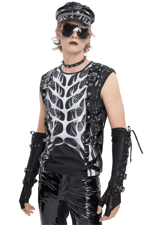 Débardeur gothique pour homme avec graphisme squelette et rivets
