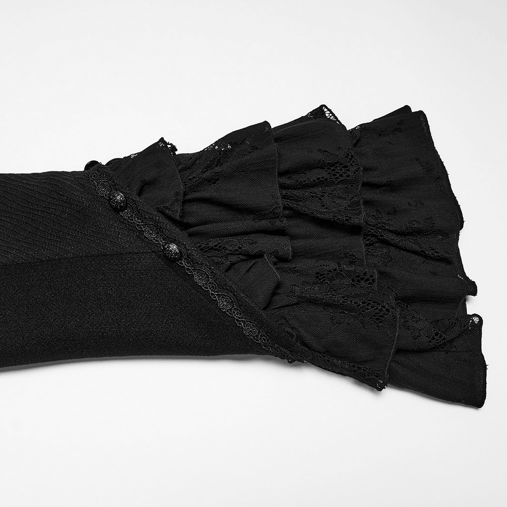 Gothic Medieval Tailcoat Jacket with Lace Ruffle Cuffs, black Victorian twill sleeve with dramatic lace frills