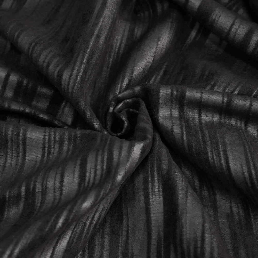 Black striped fabric showcasing a textured design, perfect for gothic-style jackets.